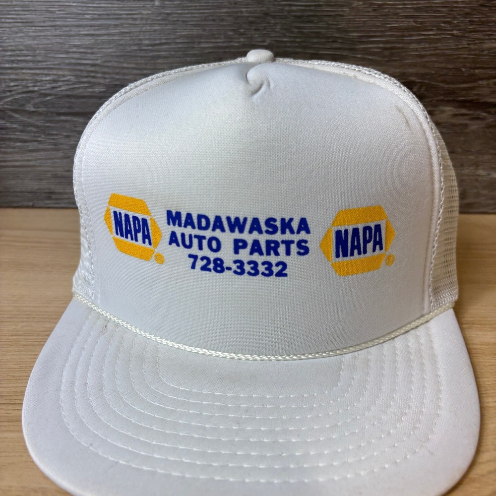 Vintage Napa Hat Cap Snapback White Trucker Madawaska Maine Auto Parts - Picture 2 of 10